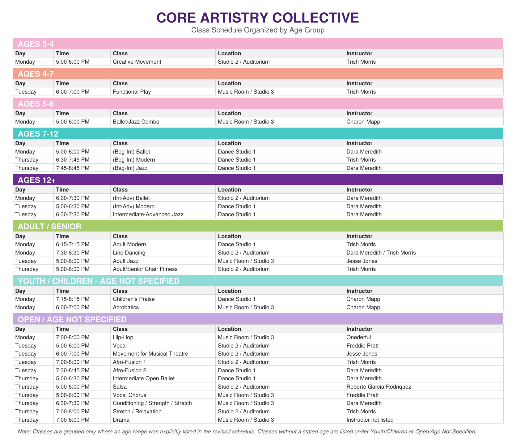 Core Artistry Collective Class Schedule